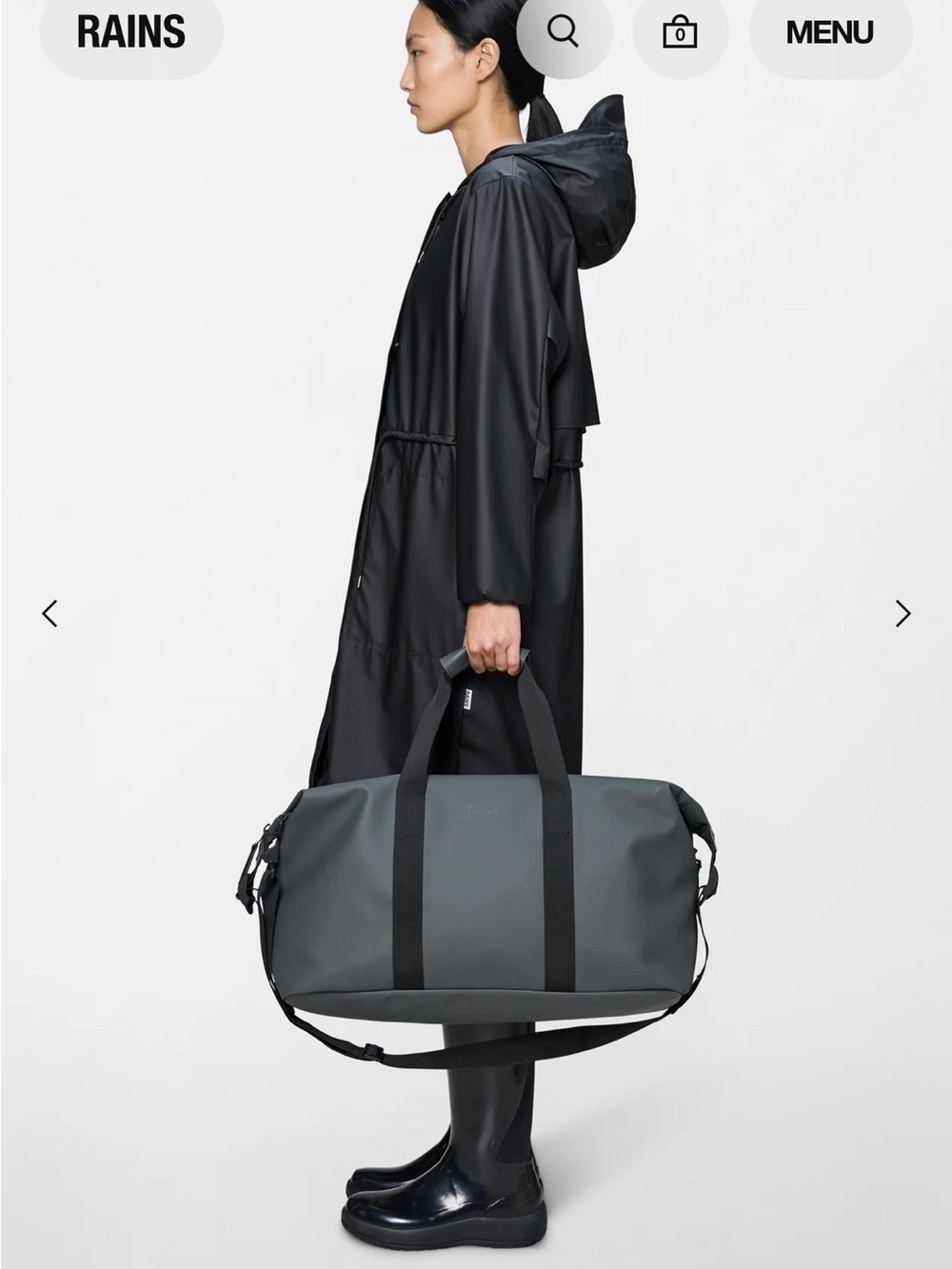 NWT Rains Unisex Grey Travel Duffle Bag - Minimal Carry-On